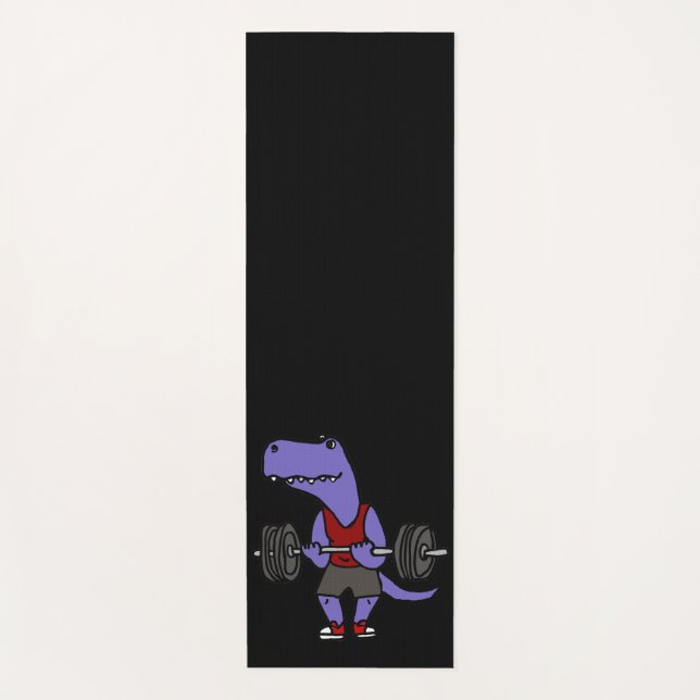 Cute Blue T-rex Dinosaur Weightlifter Yoga Mat (Front)