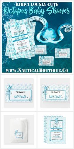 Cute Blue + Teal Sea Life Octopus Baby Shower 