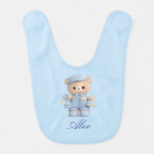 Cute Blue Teddy Bear Baby Bib for baby boys