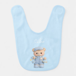 Cute Blue Teddy Bear Baby Bib for baby Boys