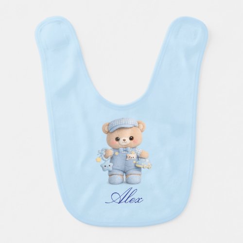 Cute Blue Teddy Bear Baby Bib for Little Boys
