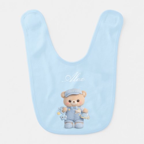 Cute Blue Teddy Bear Baby Bib for Little Boys