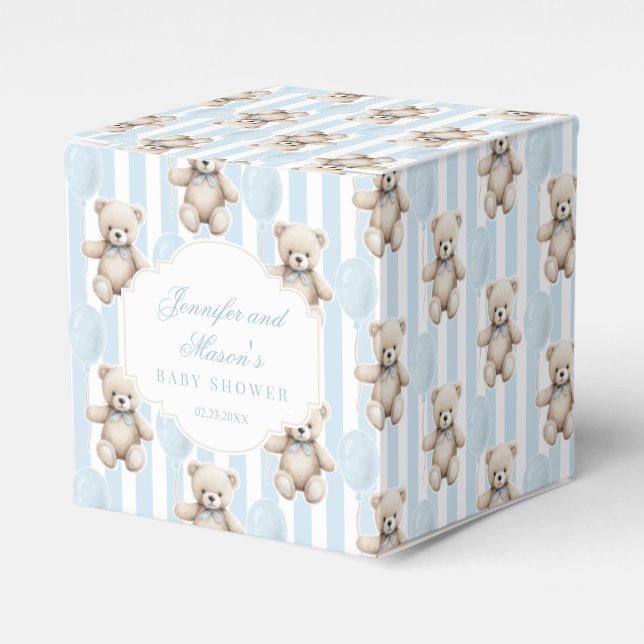 Cute blue teddy bear baby boy shower favor boxes (Front Side)