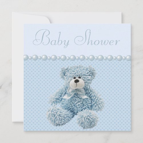 Cute Blue Teddy Bear Baby Boy Shower Invitation