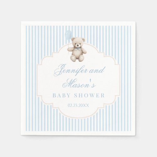 Cute blue teddy bear baby boy shower Paper Napkin