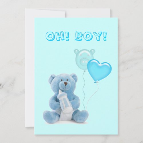 Cute Blue Teddy Bear Baby Shower Invitation