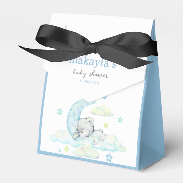 Cute Blue Teddy Bear Baby Shower Thank You Favor Boxes (Front Side)