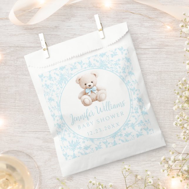 Cute blue teddy bear boho baby boy shower favor bag (Clipped)