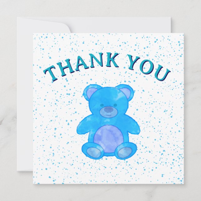Cute Blue Teddy Bear Custom Thank You Card (Front)