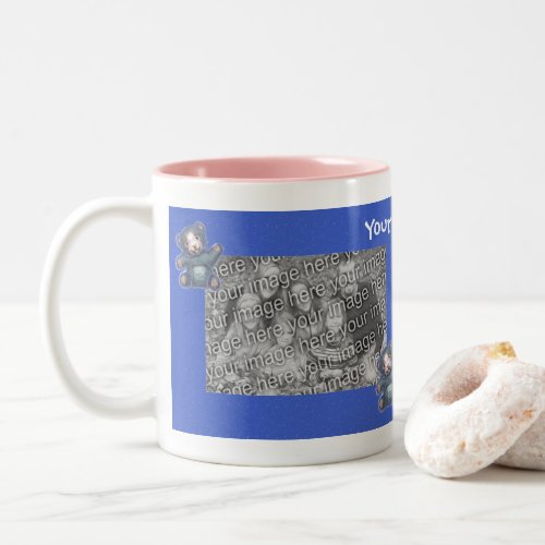Cute Blue Teddy Bear Frame Personalized Photo Two_Tone Coffee Mug