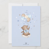 Cute Blue Teddy Bear Moon Balloons Boy Baby Shower Invitation (Back)
