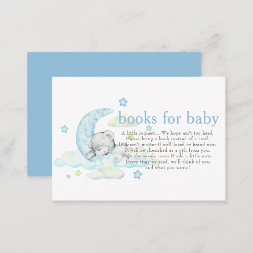 Cute Blue Teddy Bear On Moon Bring A Book Enclosure Card