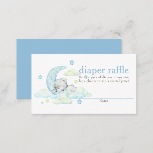 Cute Blue Teddy Bear On Moon Diaper Raffle Enclosure Card
