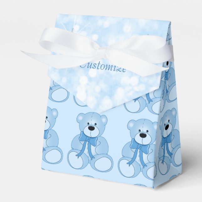 Cute Blue Teddy Bear Pattern Favor Box (Front Side)