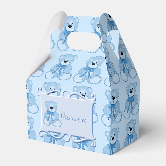 Cute Blue Teddy Bear Pattern Gable Favor Box (Front Side)