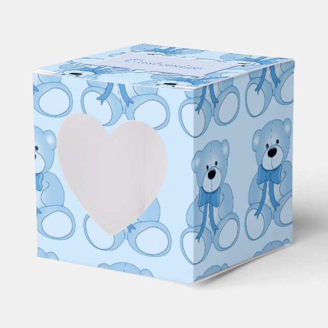 Cute Blue Teddy Bear Pattern Heart Favor Box (Front Side)