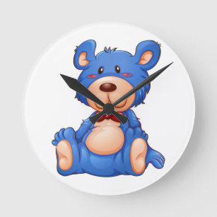 Cute Blue Teddy Bear Round Clock