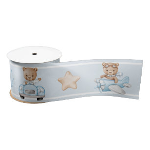 Cute Blue Teddy Bear Satin Ribbon