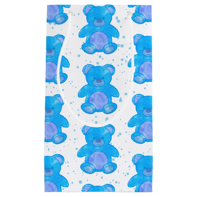 Cute Blue Teddy Bear Small Gift Bag (Front)