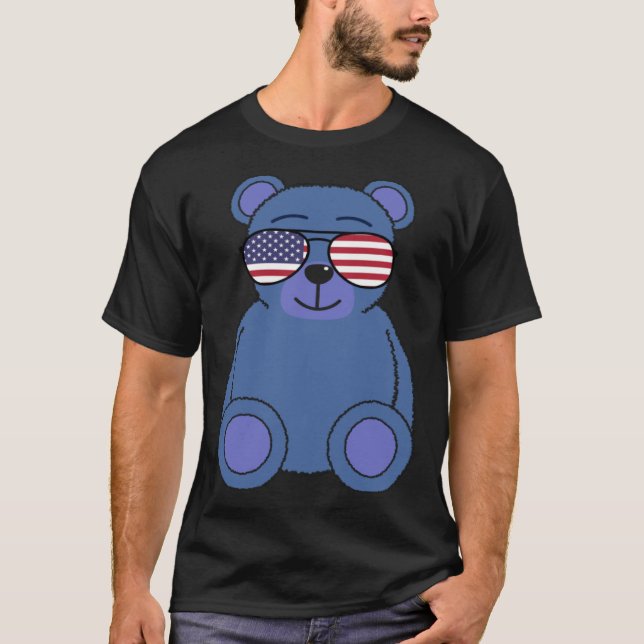 Cute Blue Teddy Bear Sunglasses 4th of July Men Wo T-Shirt (Front)