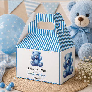 Cute Blue Teddy Bear Vintage Baby Boy Shower Favor Boxes