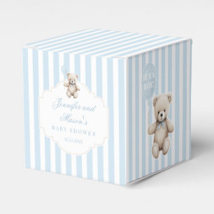 Cute blue teddy bear with balloon baby boy shower favor boxes