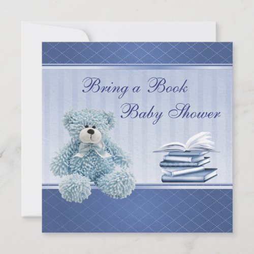 Cute Blue Teddy Elegant Bring a Book Baby Shower Invitation