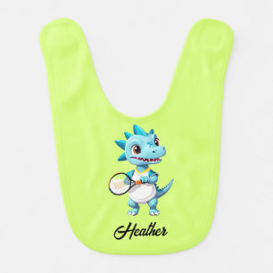 Cute blue tennis dinosaur baby bib