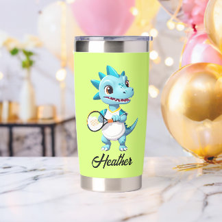 Cute blue tennis dinosaur insulated tumbler
