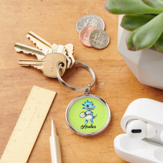 Cute blue tennis dinosaur keychain