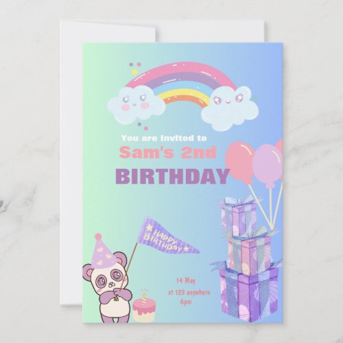 Cute Blue Themed Birthday Invitation Card