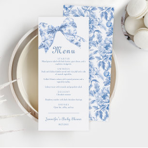 Cute Blue Toile Bow Vintage Baby Boy Shower Menu