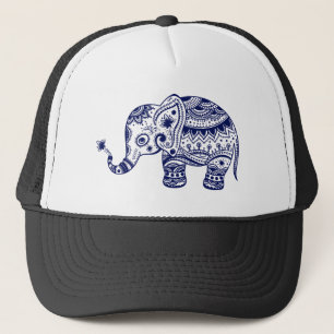 Cute Blue Tones Flower Elephant Trucker Hat