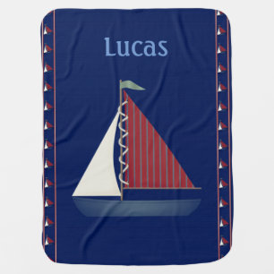 Cute Blue Toy Sailboat Baby Blanket