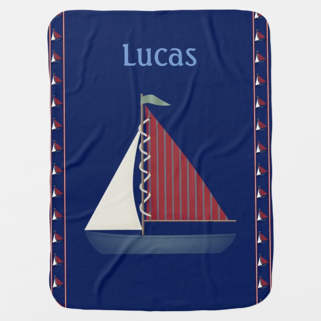 Cute Blue Toy Sailboat Baby Blanket (Front)