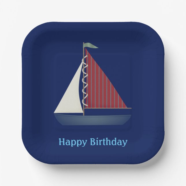 Cute Blue Toy Sailboat Paper Plates (Front)
