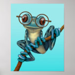 Cute Blue Tree Frog With Eye Glasses Poster at Zazzle