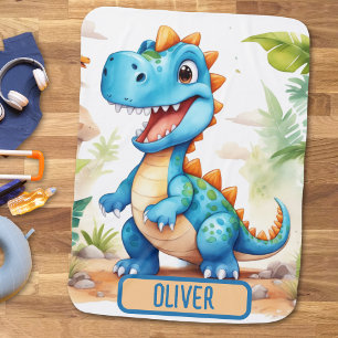 Cute Blue Trex Dinosaur Personalized Baby Blanket