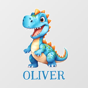 Cute Blue Trex Dinosaur Personalized Wall Decal