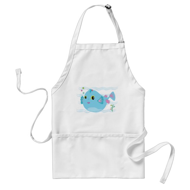 Cute Blue Tropical Fish Pink Fins Adult Apron (Front)