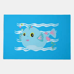 Cute Blue Tropical Fish Pink Fins Doormat