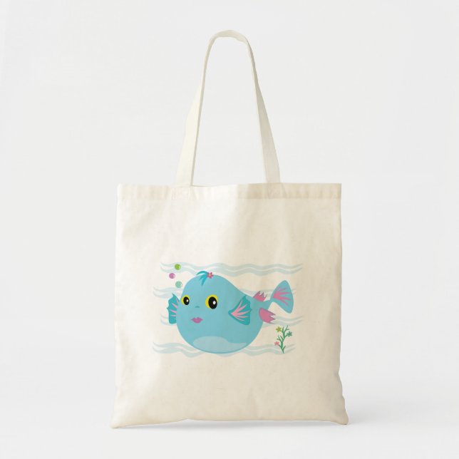 Cute Blue Tropical Fish Pink Fins Tote Bag (Front)