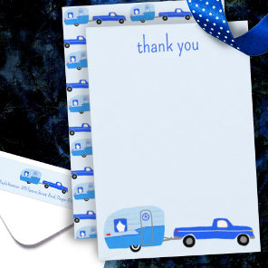 Cute Blue Truck & Trailer BABY SHOWER Custom Thank You Card