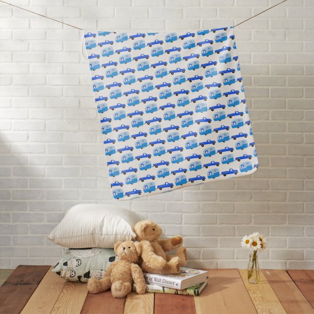 Cute Blue Truck & Trailer RV Adventure  Baby Blanket (In Situ)