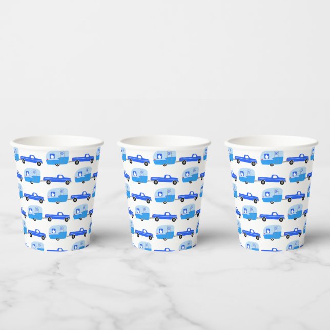 Cute Blue Truck & Trailer RV Adventure  Paper Cups (Multi)
