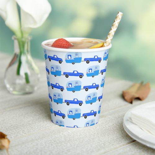 Cute Blue Truck  Trailer RV Adventure  Paper Cups