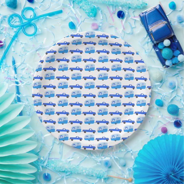 Cute Blue Truck & Trailer RV Adventure  Paper Plates (Party)
