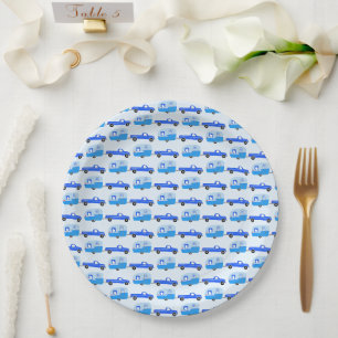 Cute Blue Truck & Trailer RV Adventure Paper Plates