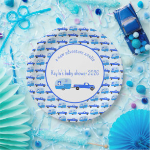 Cute Blue Truck & Trailer RV Adventure Paper Plates