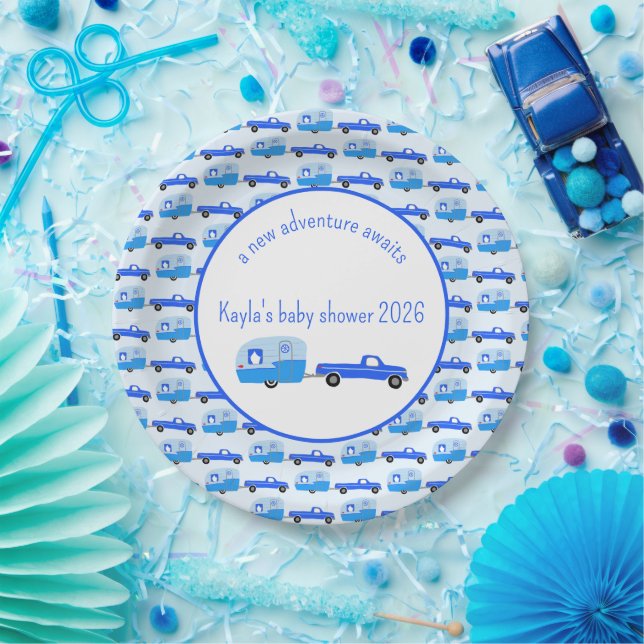 Cute Blue Truck & Trailer RV Adventure  Paper Plates (Party)